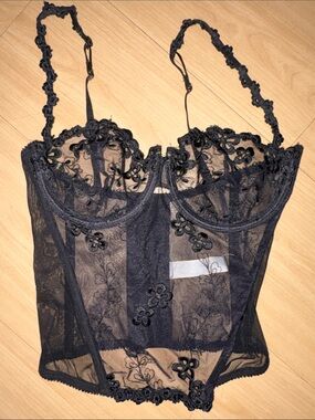 Sheer Floral Lace Bustier Corset - Black